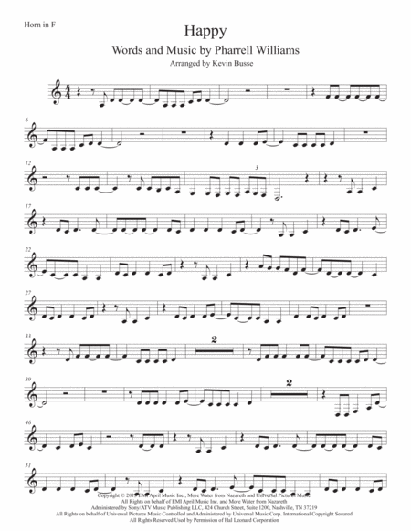 Free Sheet Music Happy Easy Key Of C Horn In F
