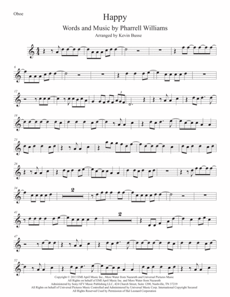 Happy Easy Key Of C Oboe Sheet Music