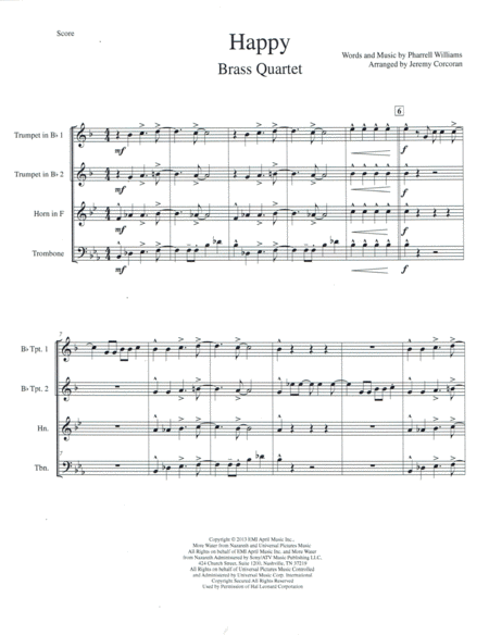 Free Sheet Music Happy For Brass Quartet