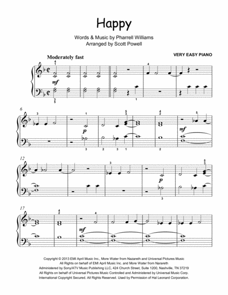 Free Sheet Music Happy From Despicable Me Very Easy Piano
