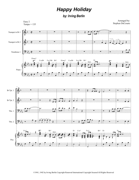 Free Sheet Music Happy Holiday For Brass Quartet And Piano Alternate Version