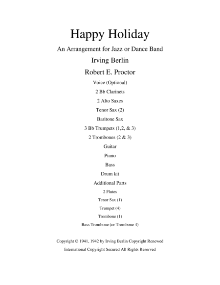 Free Sheet Music Happy Holiday For Jazz Or Dance Band