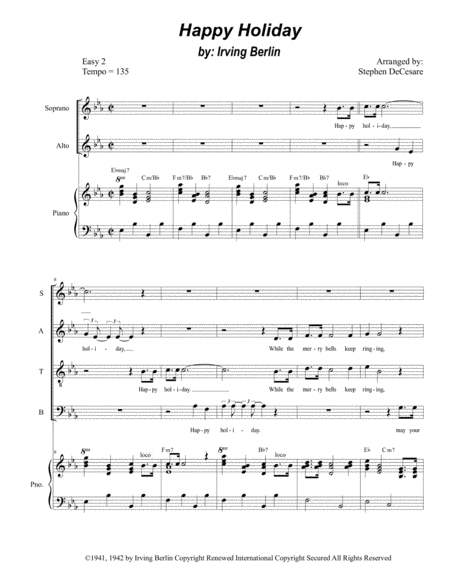 Free Sheet Music Happy Holiday For Satb