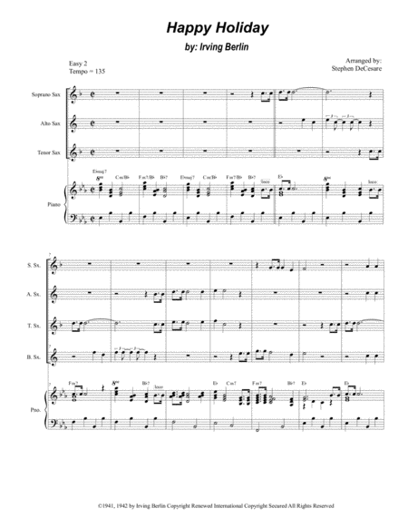 Happy Holiday For Saxophone Quartet And Piano Sheet Music