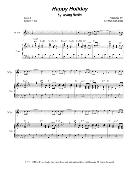 Free Sheet Music Happy Holiday For Solo Bb Instrument