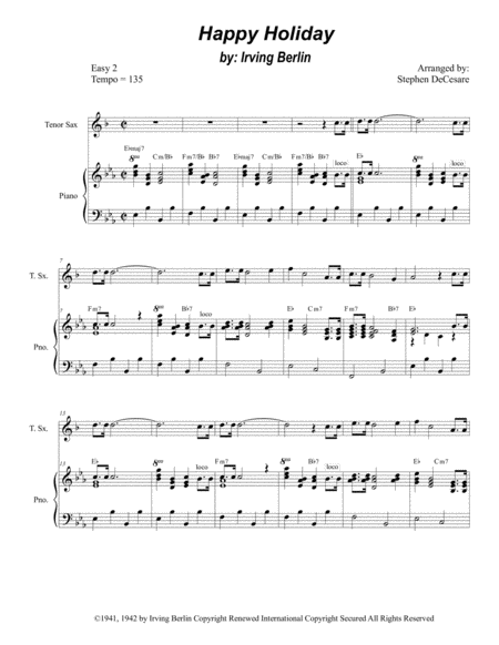 Free Sheet Music Happy Holiday For Solo Tenor Saxophone