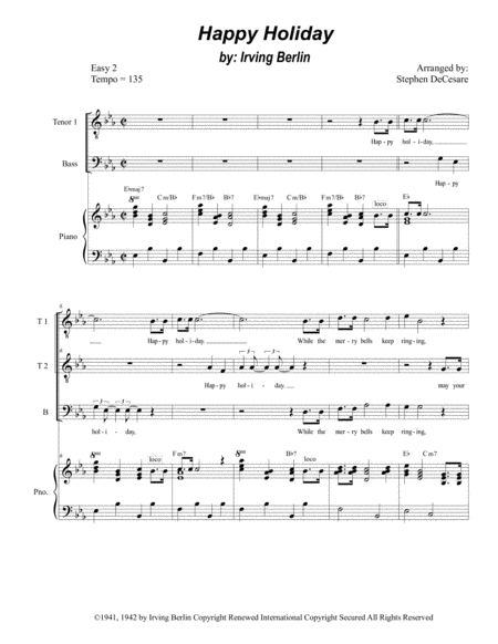 Free Sheet Music Happy Holiday For Ttb