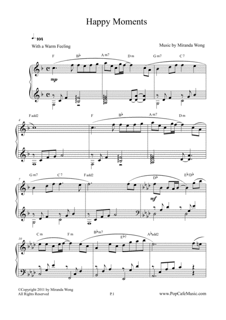 Happy Moment Romantic Wedding Piano Music In F Key With Chords Sheet Music