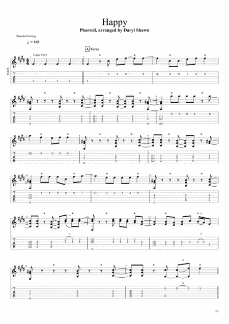 Happy Pharrell Williams For Solo Fingerstyle Guitar Sheet Music