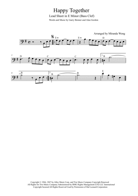 Free Sheet Music Happy Together Bassoon Or Trombone Piano Accompaniment