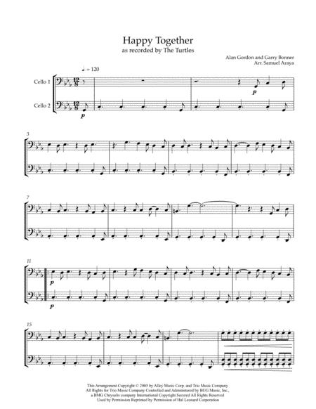 Free Sheet Music Happy Together For 2 Cellos Cello Duet