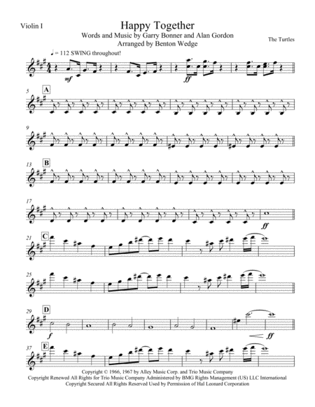 Happy Together String Quartet Sheet Music