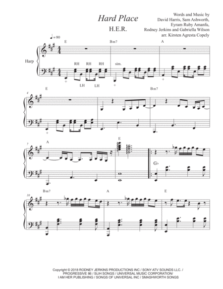 Free Sheet Music Hard Place H E R For Solo Harp