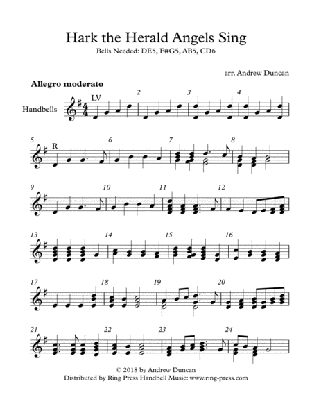 Hark The Herald Angels Sing Beginning Handbell Quartet Sheet Music