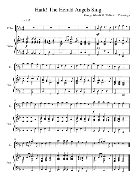 Free Sheet Music Hark The Herald Angels Sing Cello Solo