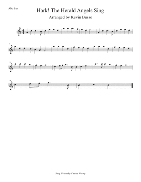 Hark The Herald Angels Sing Easy Key Of C Alto Sax Sheet Music