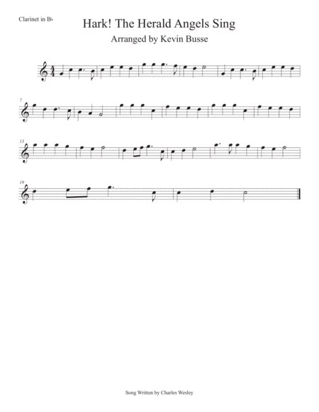 Hark The Herald Angels Sing Easy Key Of C Clarinet Sheet Music