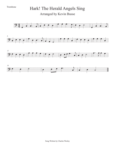 Free Sheet Music Hark The Herald Angels Sing Easy Key Of C Trombone