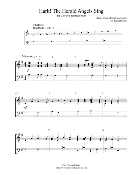 Hark The Herald Angels Sing For 2 Octave Handbell Choir Sheet Music