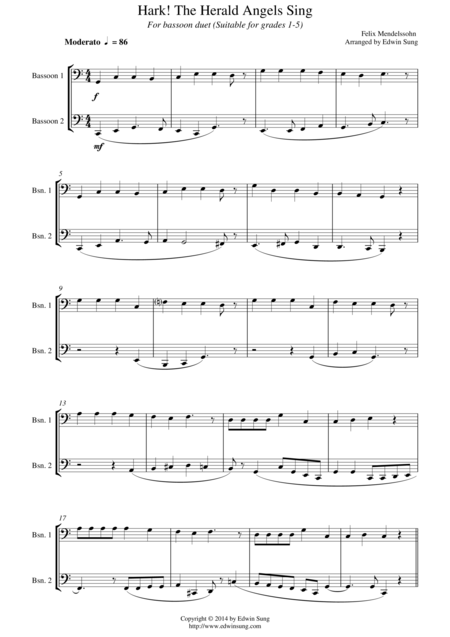 Hark The Herald Angels Sing For Bassoon Duet Suitable For Grades 1 5 Sheet Music