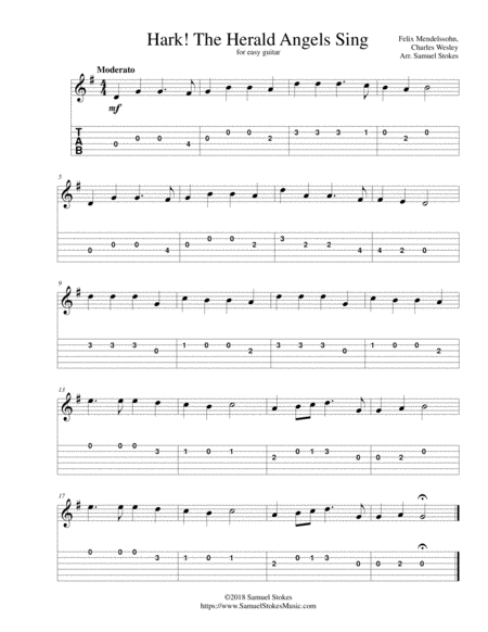 Hark The Herald Angels Sing For Easy Guitar With Tab Sheet Music