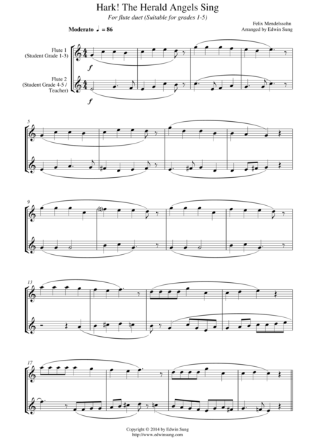 Hark The Herald Angels Sing For Flute Duet Suitable For Grades 1 5 Sheet Music