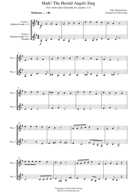 Free Sheet Music Hark The Herald Angels Sing For Violin Duet Suitable For Grades 1 5