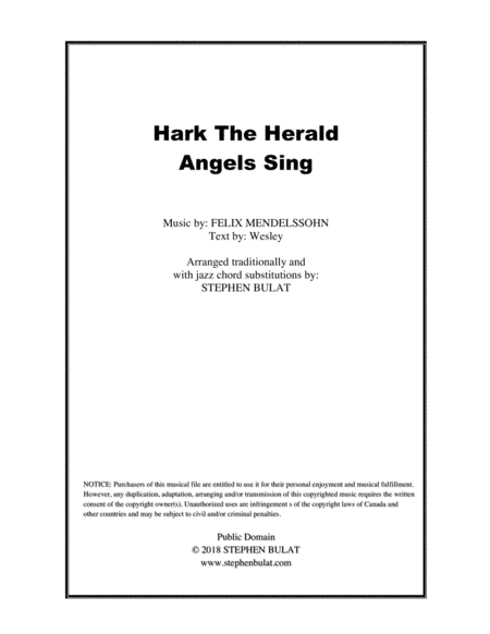 Hark The Herald Angels Sing Lead Sheet Arranged In Traditional And Jazz Style Key Of Db Sheet Music