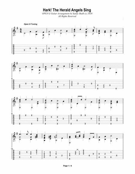 Free Sheet Music Hark The Herald Angels Sing Open G Fingertyle Guitar