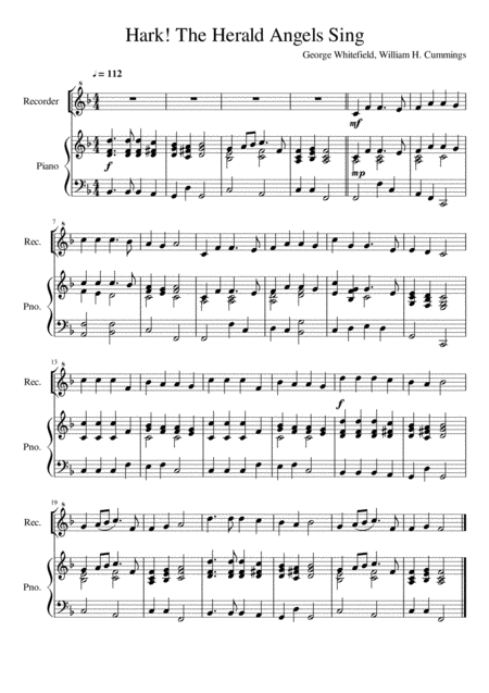 Free Sheet Music Hark The Herald Angels Sing Recorder Solo