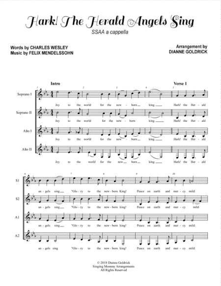 Hark The Herald Angels Sing Ssaa A Cappella Sheet Music