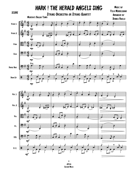 Hark The Herald Angels Sing String Orchestra String Quartet Intermediate Sheet Music