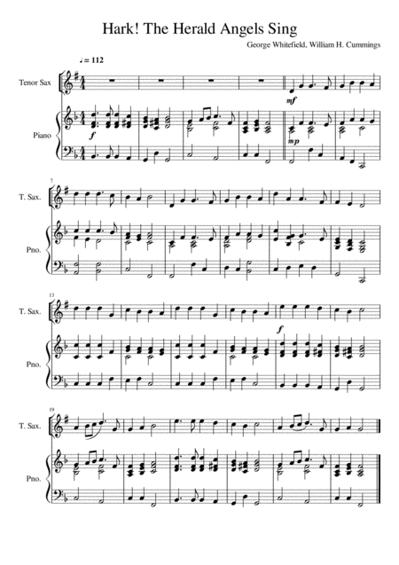 Free Sheet Music Hark The Herald Angels Sing Tenor Saxophone Solo