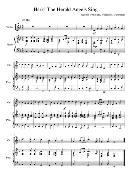 Hark The Herald Angels Sing Violin Solo Sheet Music