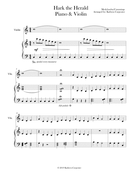 Free Sheet Music Hark The Herald Piano Violin