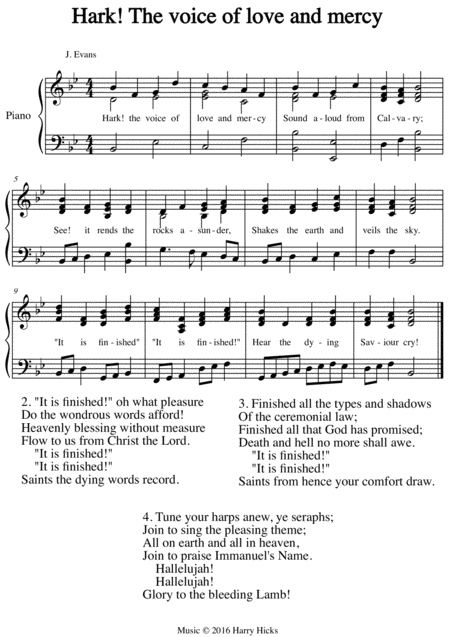 Hark The Voice Of Love And Mercy A New Tune To A Wonderful Old Hymn Sheet Music