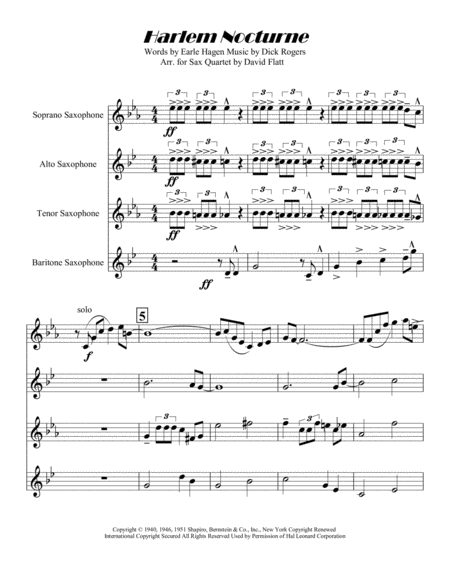 Harlem Nocturne For Satb Sax Quartet Sheet Music