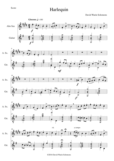 Free Sheet Music Harlequin For Alto Saxophone And Guitar