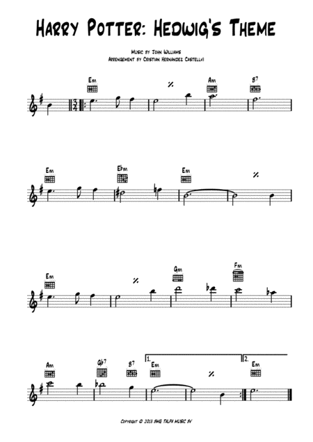 Free Sheet Music Harry Potter Hedwigs Theme Guitar Melody Chords