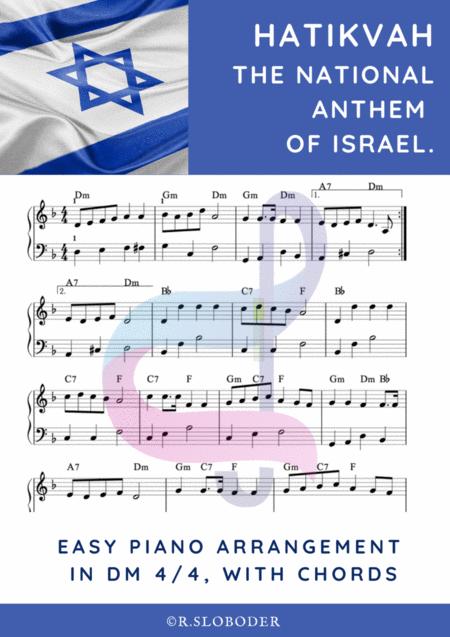 Free Sheet Music Hatikvah The National Anthem Of Israel Easy Piano