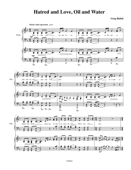 Hatred And Love Oil Water Sheet Music