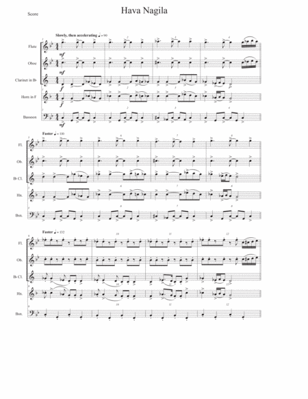 Free Sheet Music Hava Nagila For Woodwind Quintet