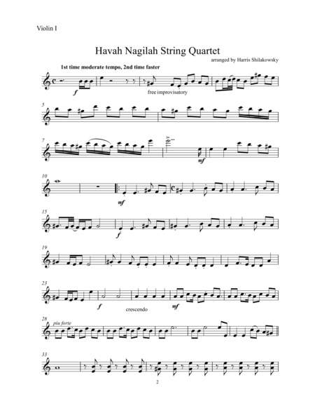 Havah Nagilah String Quartet Arrangement Sheet Music