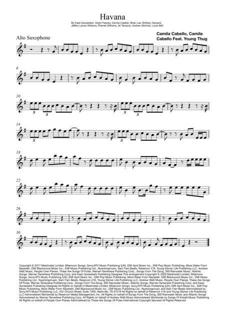 Free Sheet Music Havana Alto Saxophone
