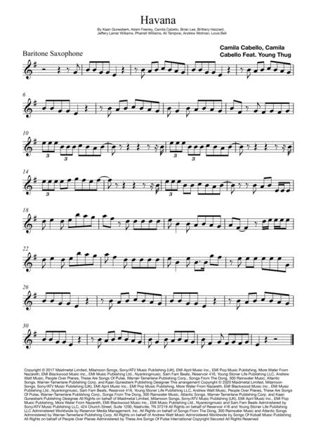 Free Sheet Music Havana Baritone Saxophone