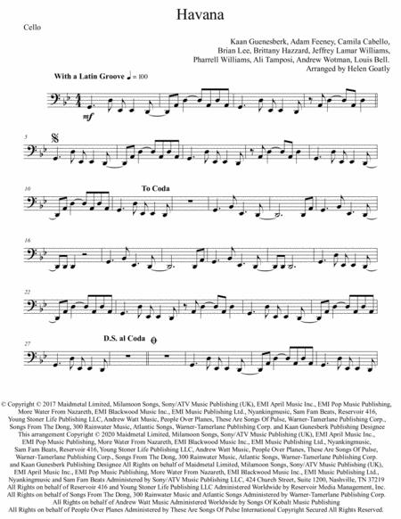 Havana By Camila Cabella Arranged For String Quartet Sheet Music