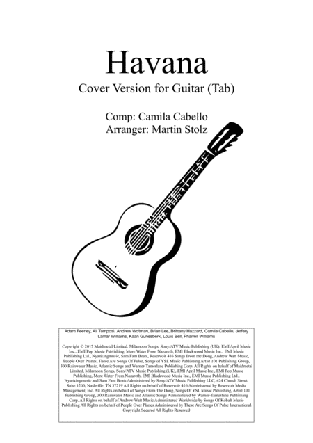 Free Sheet Music Havana Cover Version For Guitar Tab