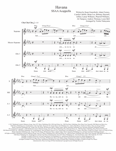 Free Sheet Music Havana Ssaa Acappella