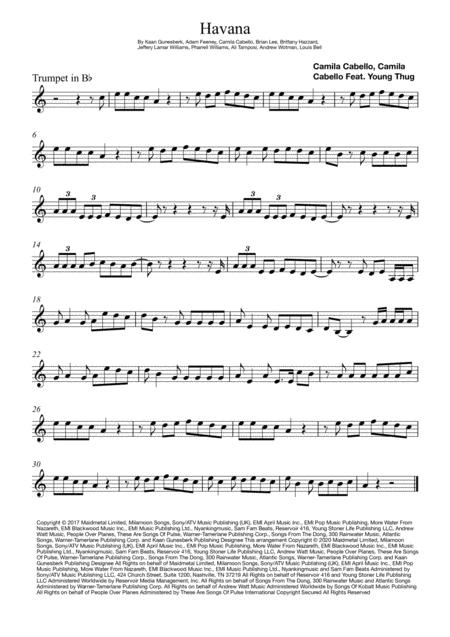 Free Sheet Music Havana Trumpet