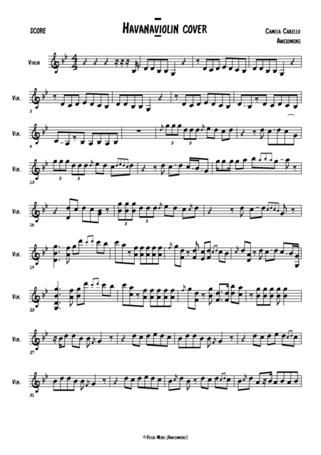 Havana Violin Cover Sheet Music